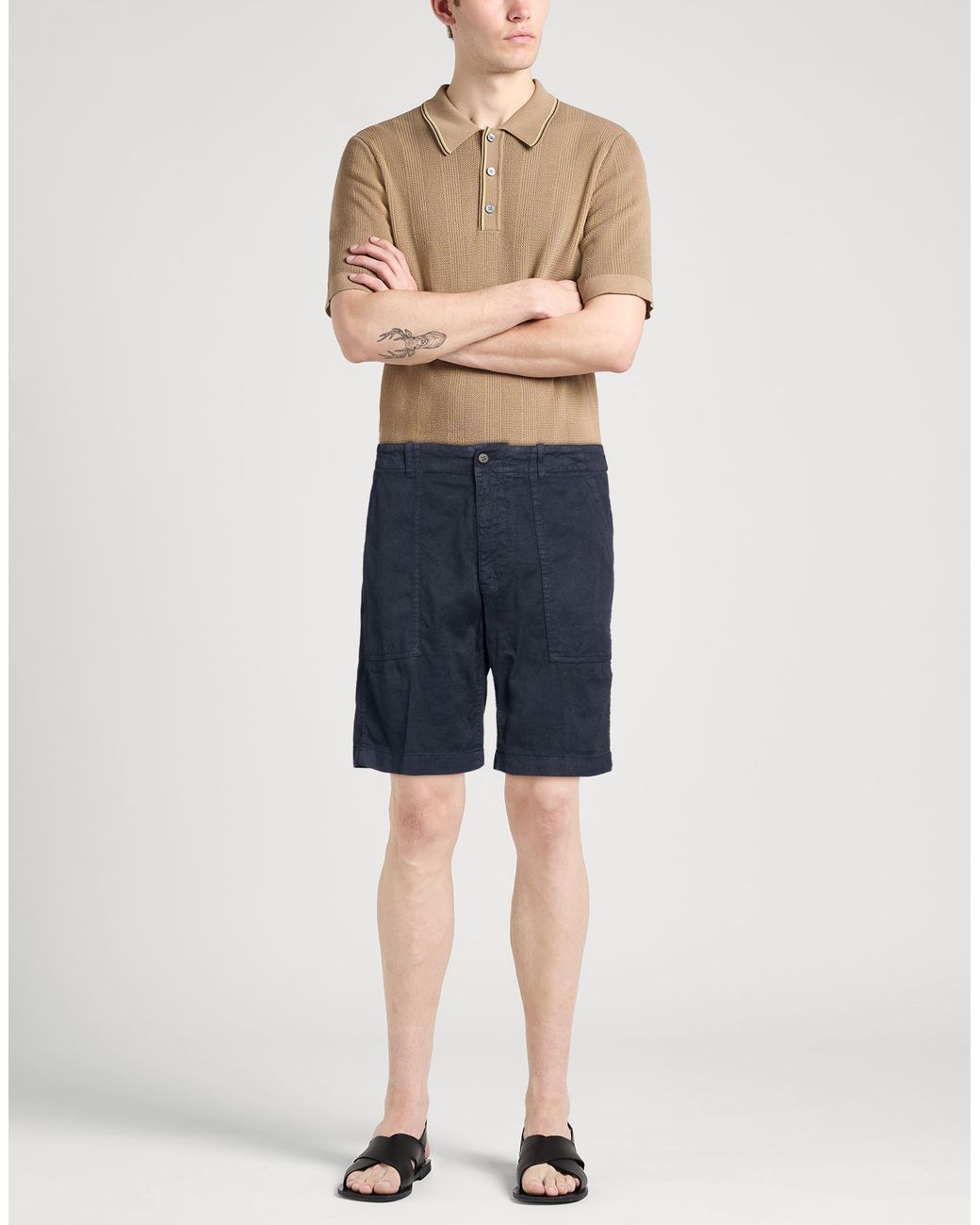 Eleventy Blue Denim Shorts Linen, Cotton, Elastane for men