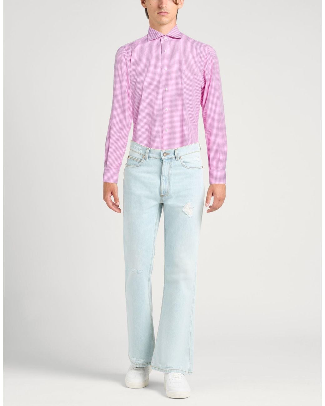 Isaia Pink Mauve Shirt Cotton for men