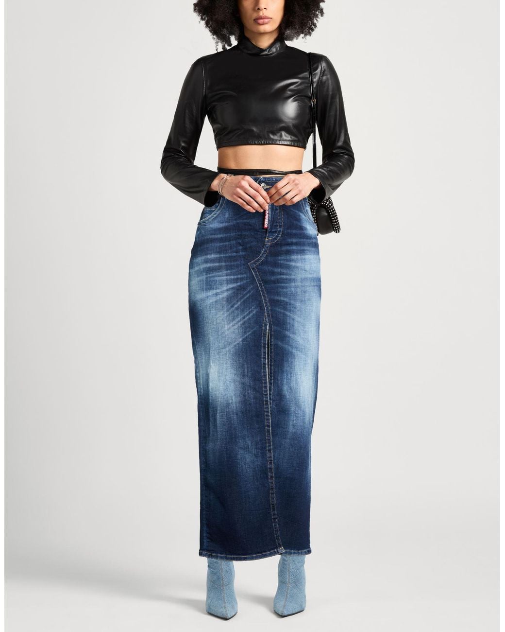 DSquared² Blue Denim Skirt Cotton, Elastane, Calfskin