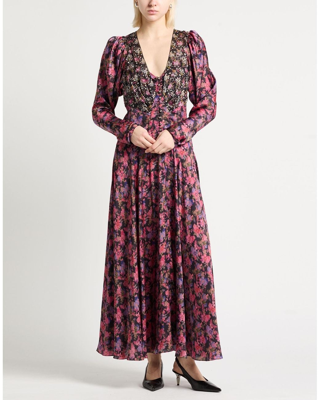 Rabanne Red Fuchsia Maxi Dress Polyester, Silk