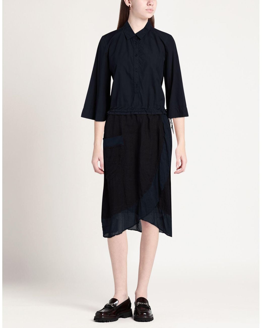 European Culture Blue Midnight Midi Dress Cotton, Linen, Lycra