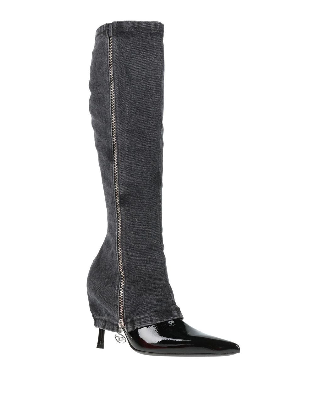 DIESEL Black Charcoal Boot Leather, Textile Fibers