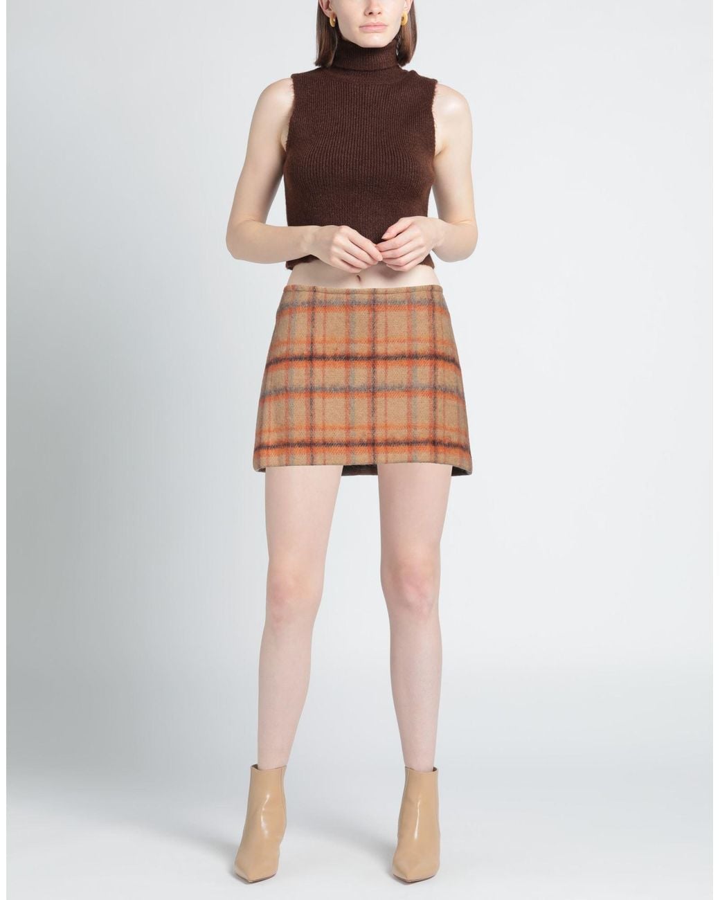 Jucca Brown Camel Mini Skirt Acrylic, Synthetic Fibers, Wool, Alpaca Wool, Virgin Wool