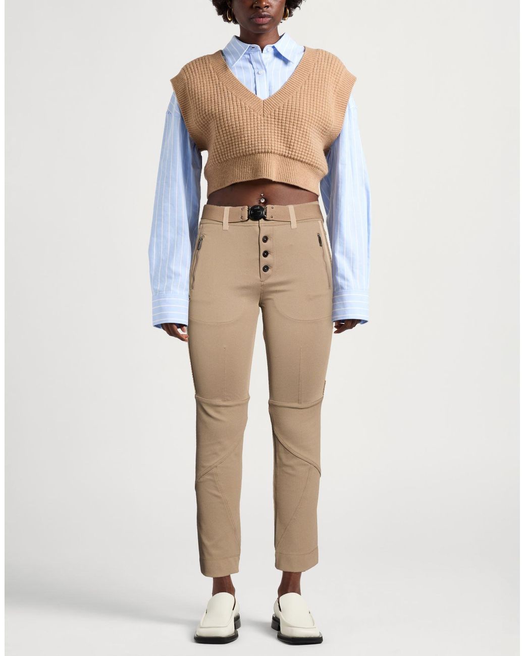 High Natural Khaki Pants Nylon, Elastane