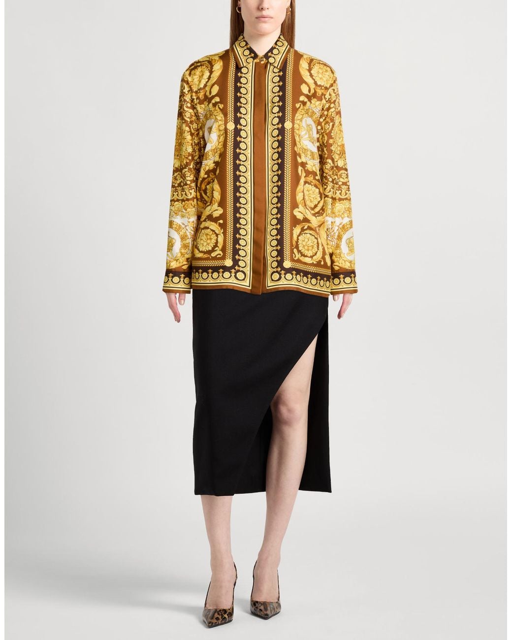 Versace Metallic Camel Shirt Silk