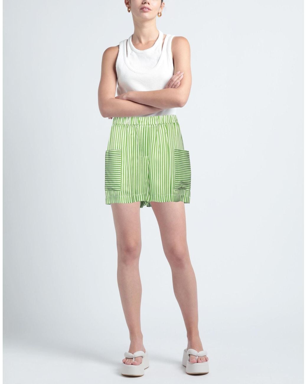 Shirtaporter Green Shorts & Bermuda Shorts Viscose, Silk