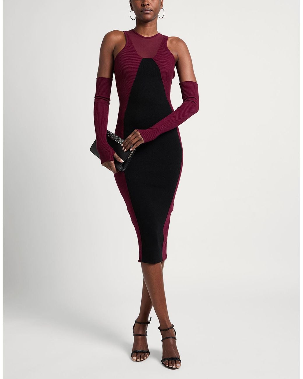 Gaelle Paris Purple Noir Midi Dress Viscose, Polyester, Polyamide, Cotton