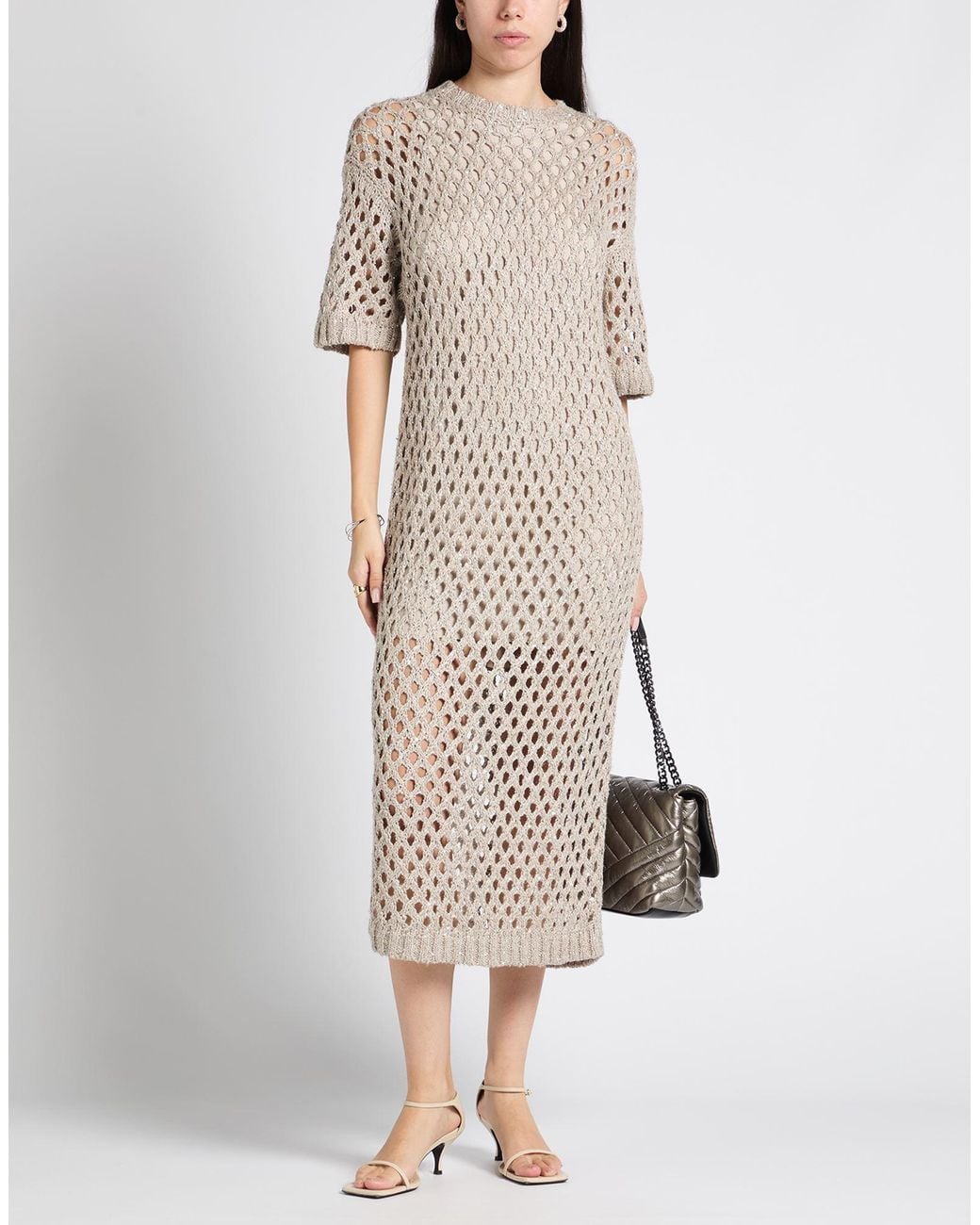 Brunello Cucinelli Natural Midi Dress Silk, Linen, Polyamide, Polyester