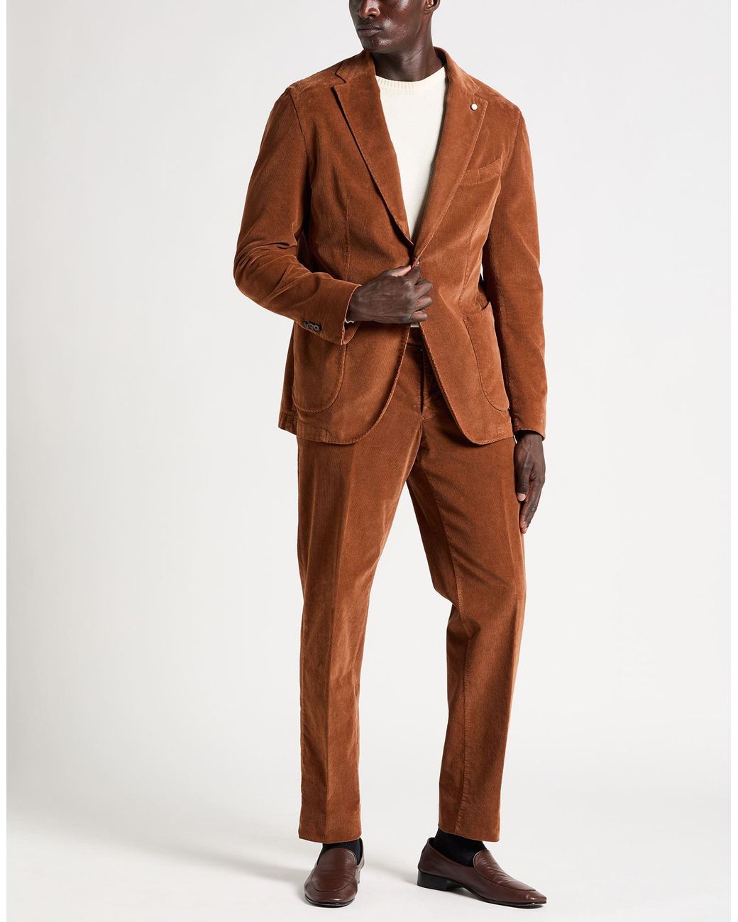 Luigi Bianchi Brown Suit Cotton, Elastane for men