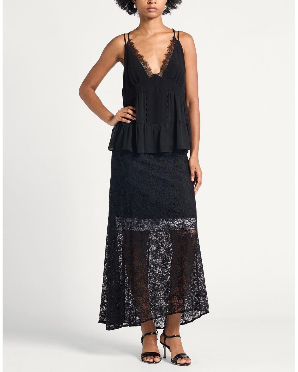 Liviana Conti Black Maxi Skirt Polyamide, Lyocell, Cotton, Elastane