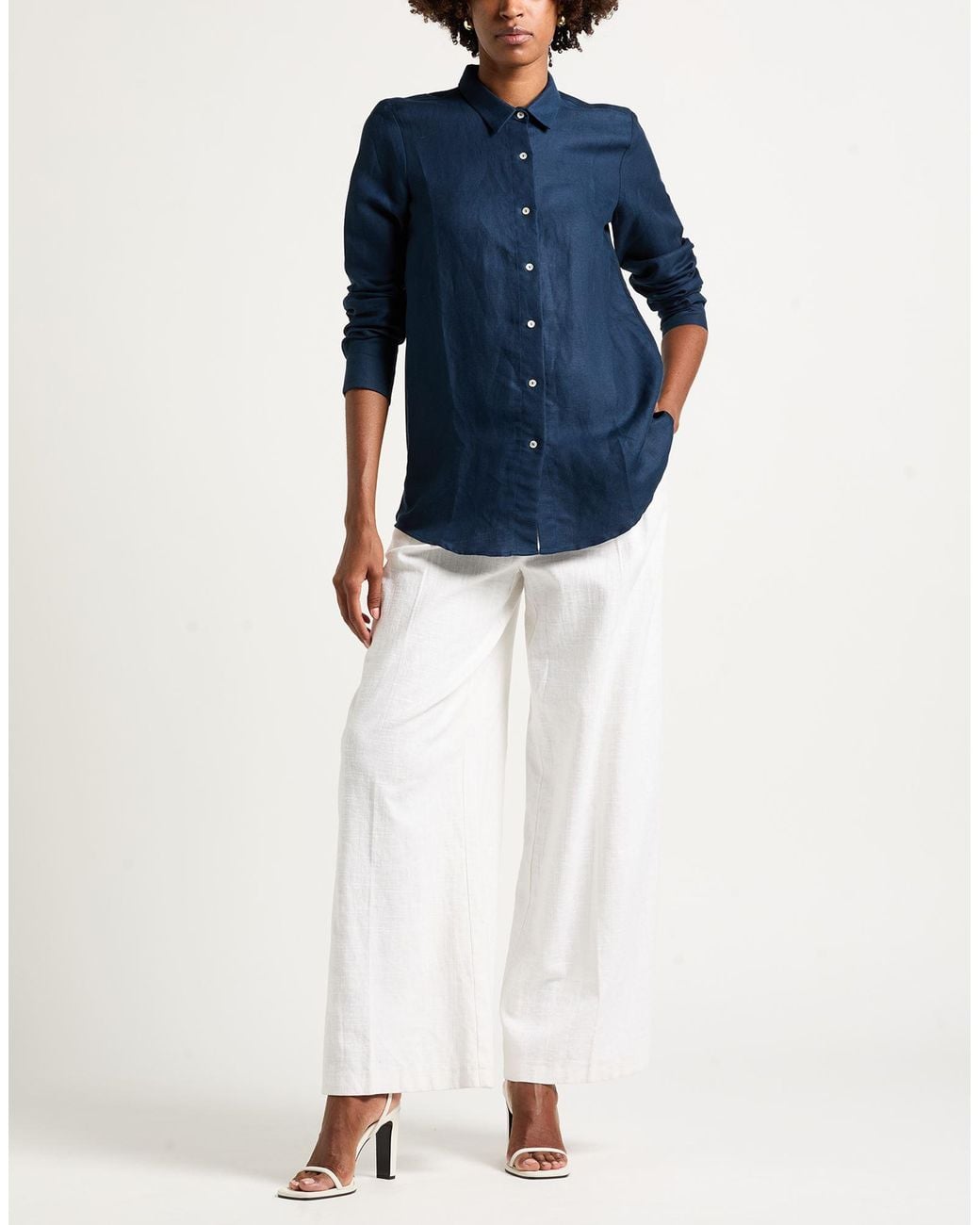 120% Lino Blue Shirt Linen, Cupro