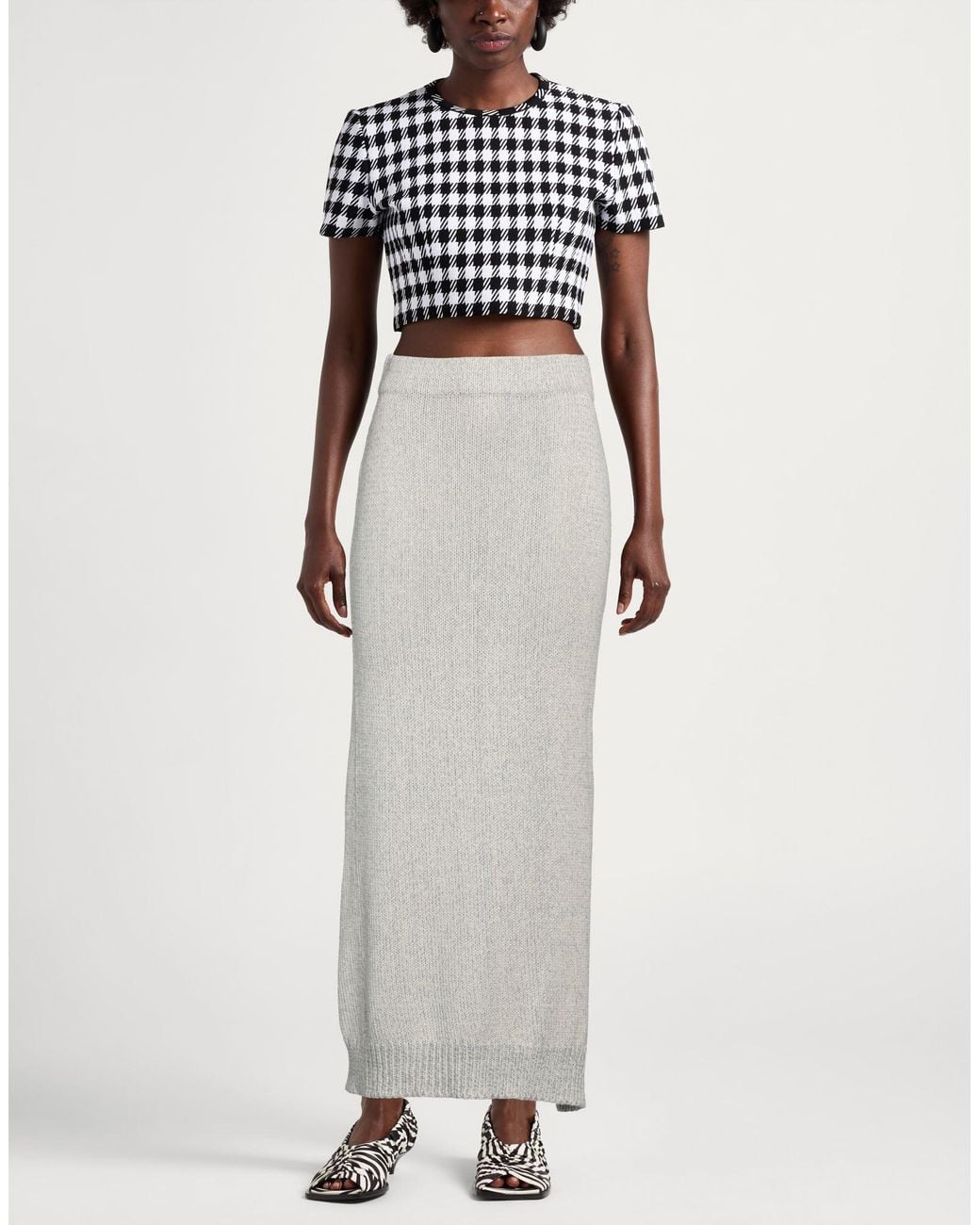 Fedeli Gray Ivory Maxi Skirt Cotton