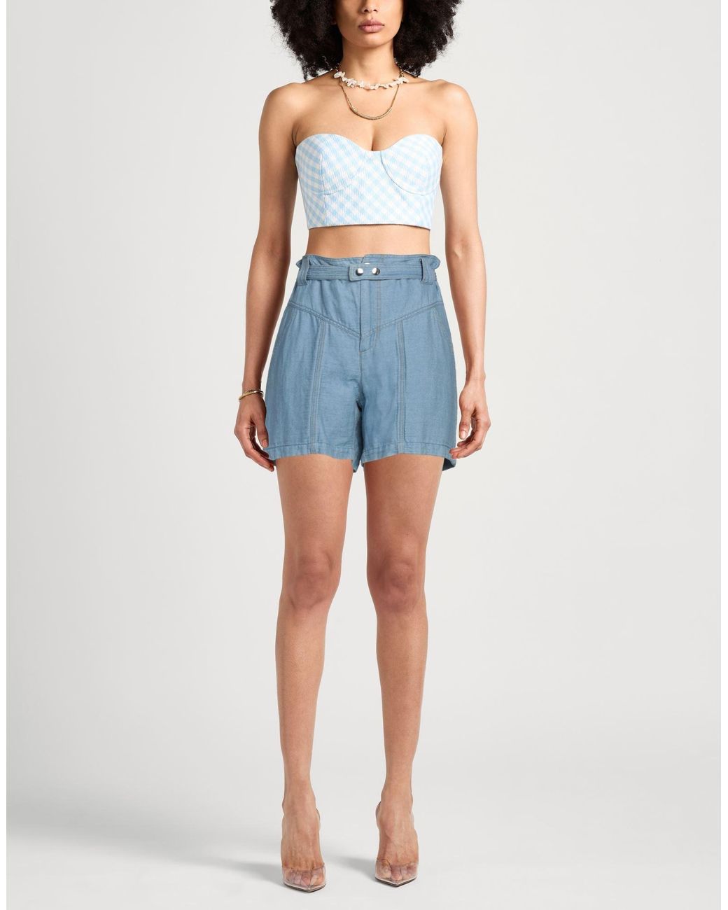 Isabel Marant Blue Denim Shorts Cotton, Linen