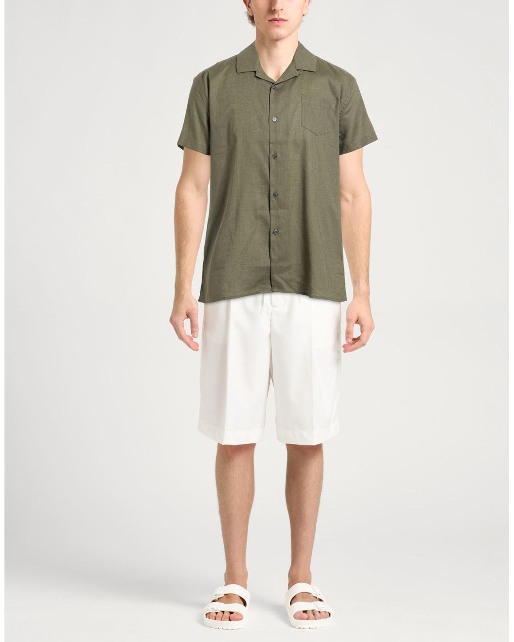Daniele Alessandrini Green Military Shirt Linen, Cotton for men