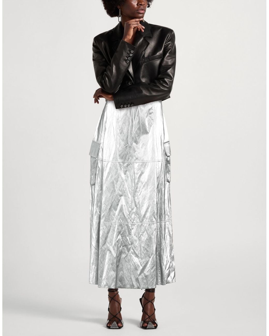 Jijil White Maxi Skirt Polyurea, Viscose, Polyester, Cotton, Metallic Fiber