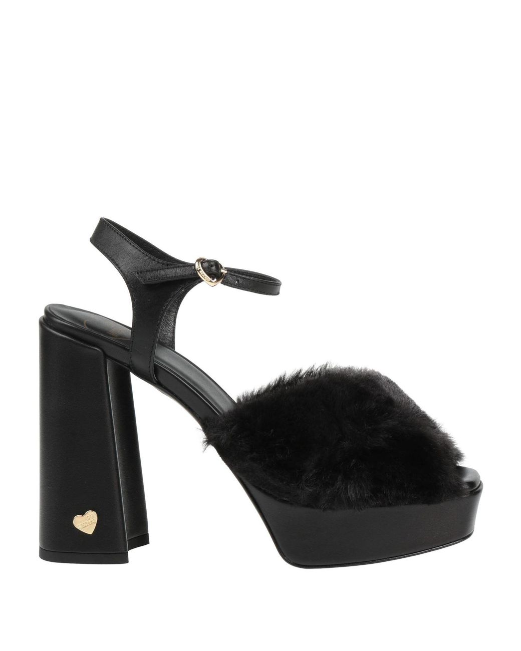 Love Moschino Black Sandals Leather, Textile Fibers