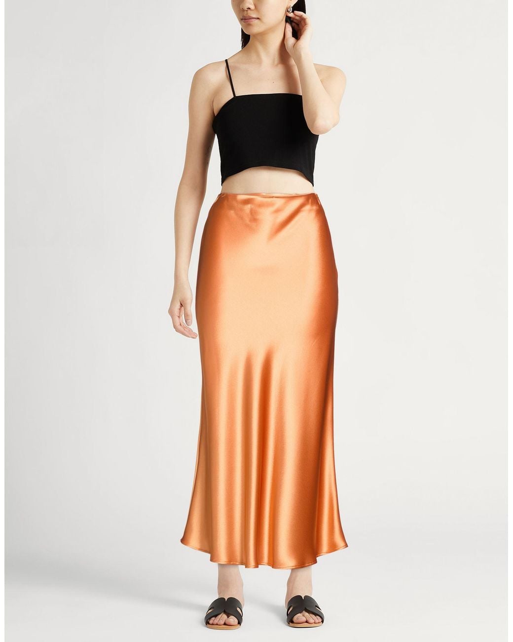 Galvan Orange Midi Skirt Triacetate, Polyester