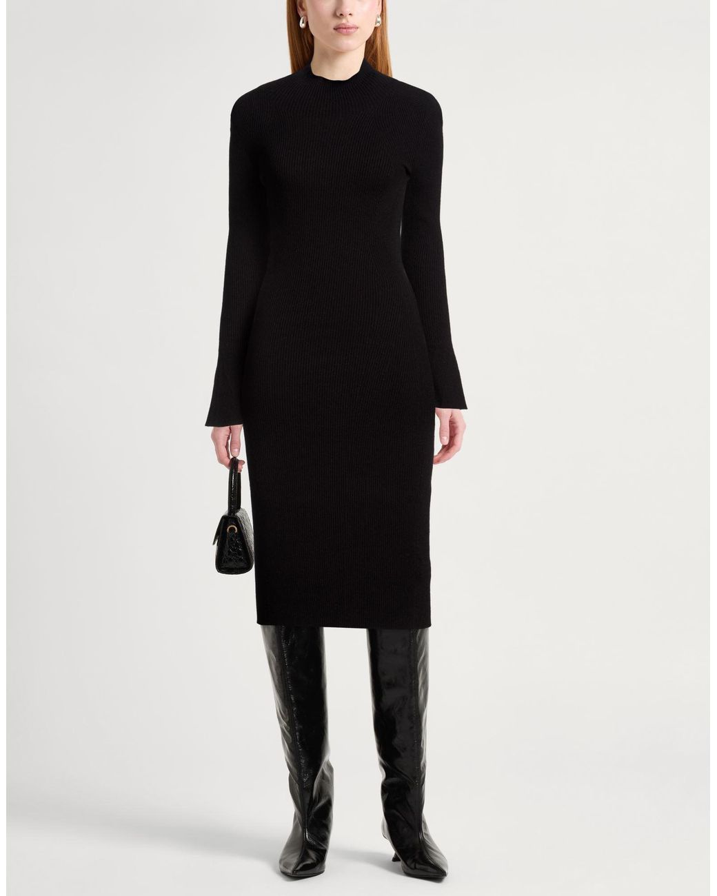 Dondup Black Midi Dress Viscose, Polyester, Polyamide