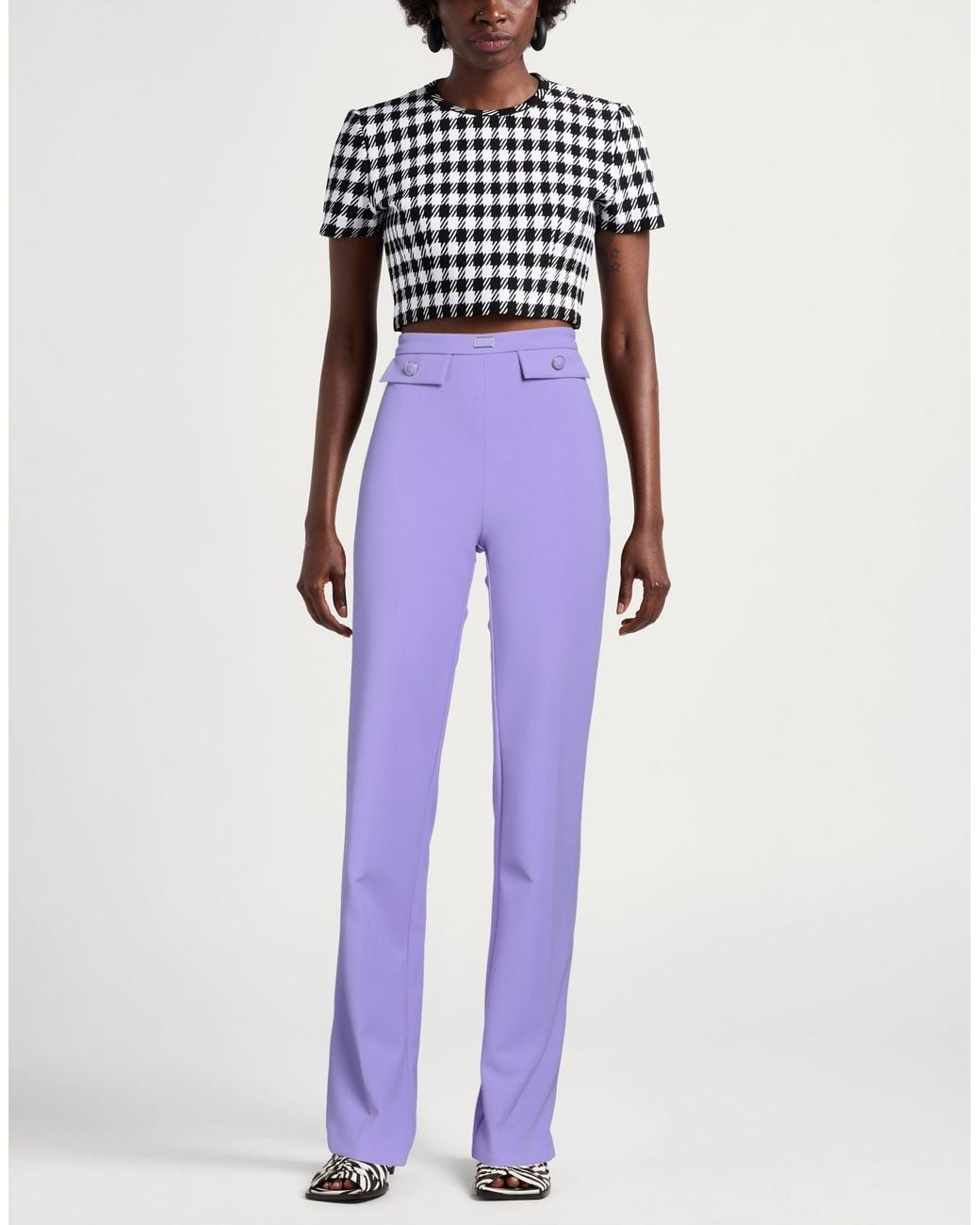 Elisabetta Franchi Purple Pants Polyester, Elastane