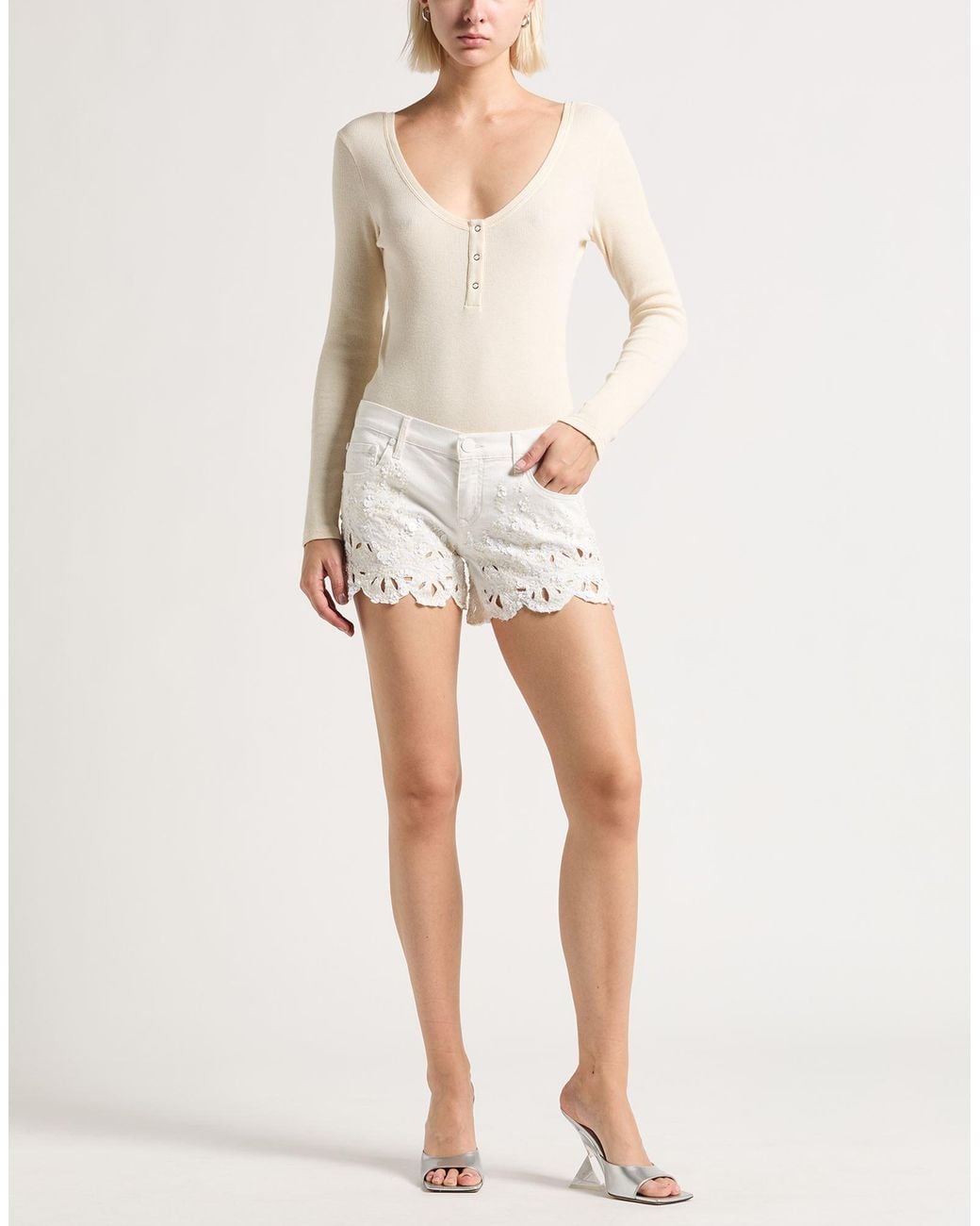 Jacob Cohen White Denim Shorts Cotton, Elastane