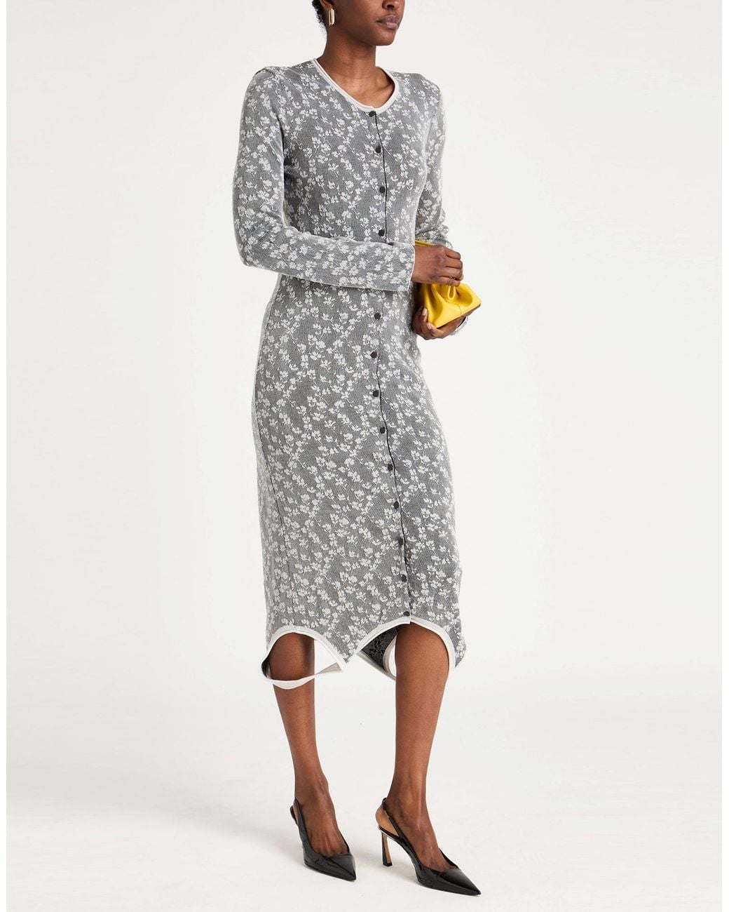 Fendi Gray Midi Dress Viscose, Cotton, Polyester, Polyamide