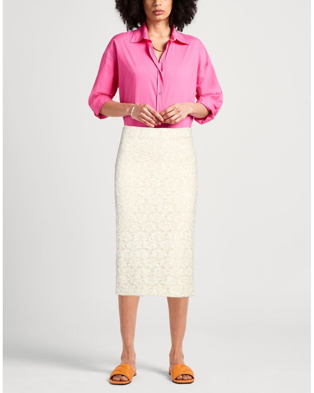 ViCOLO Natural Ivory Midi Skirt Polyester, Nylon, Elastane
