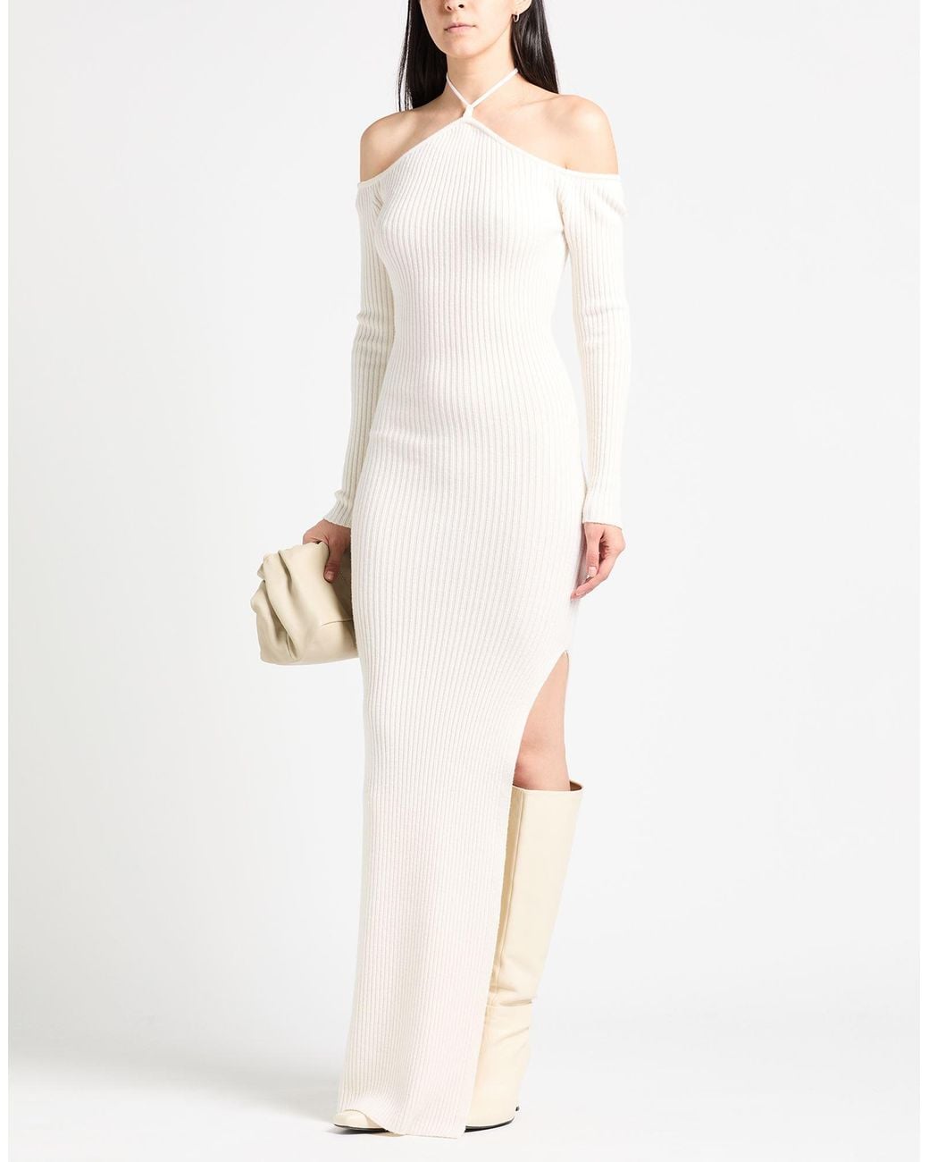 GIUSEPPE DI MORABITO White Maxi Dress Merino Wool, Elastane