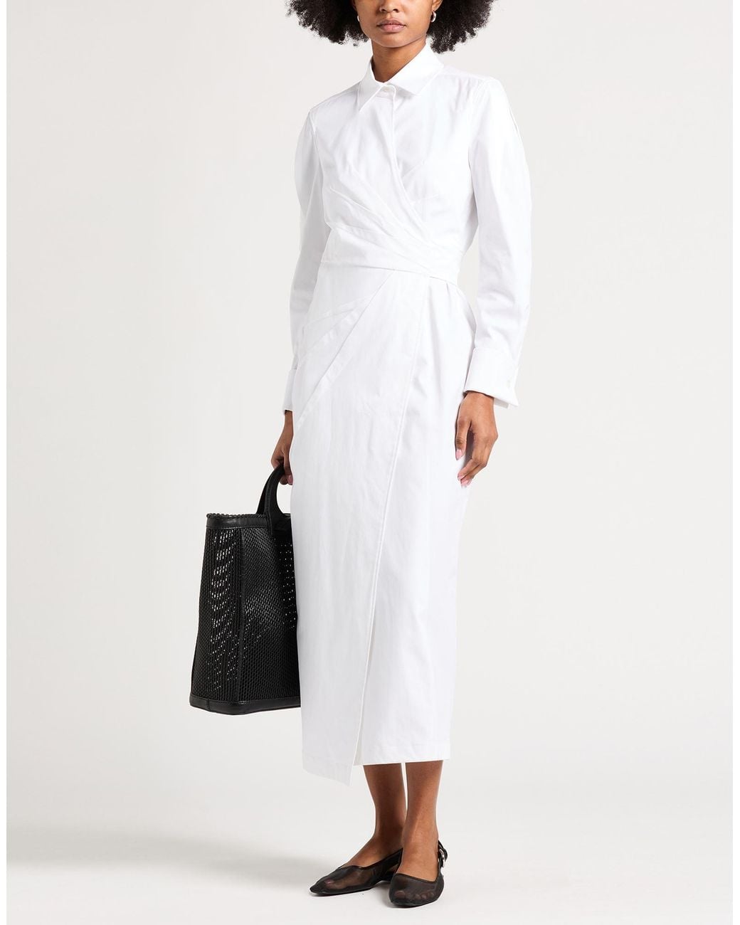 Max Mara White Maxi Dress Cotton, Elastane