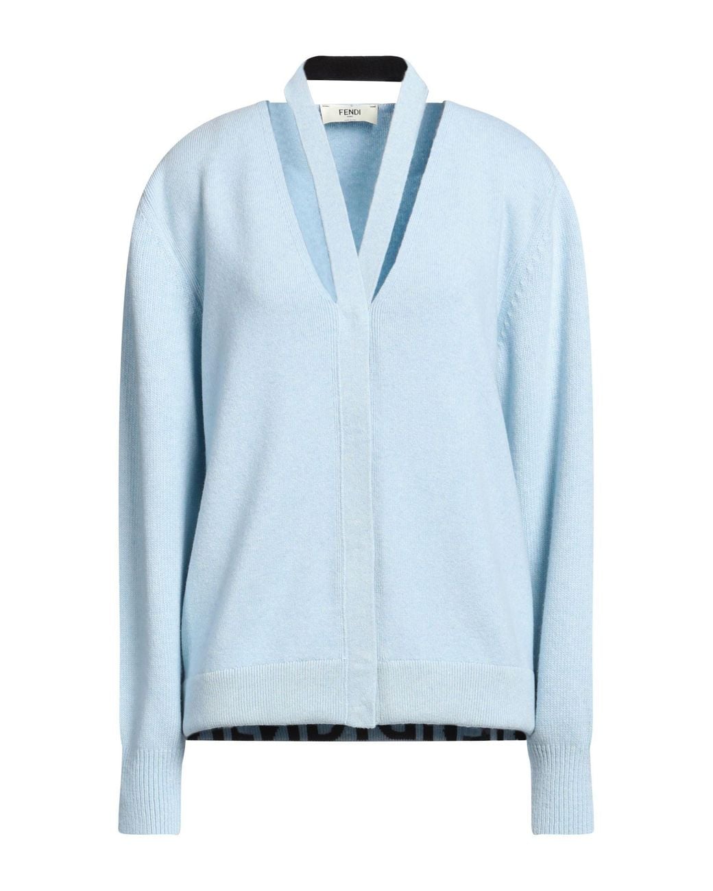Fendi Blue V-Neck Wool Knitted Cardigan
