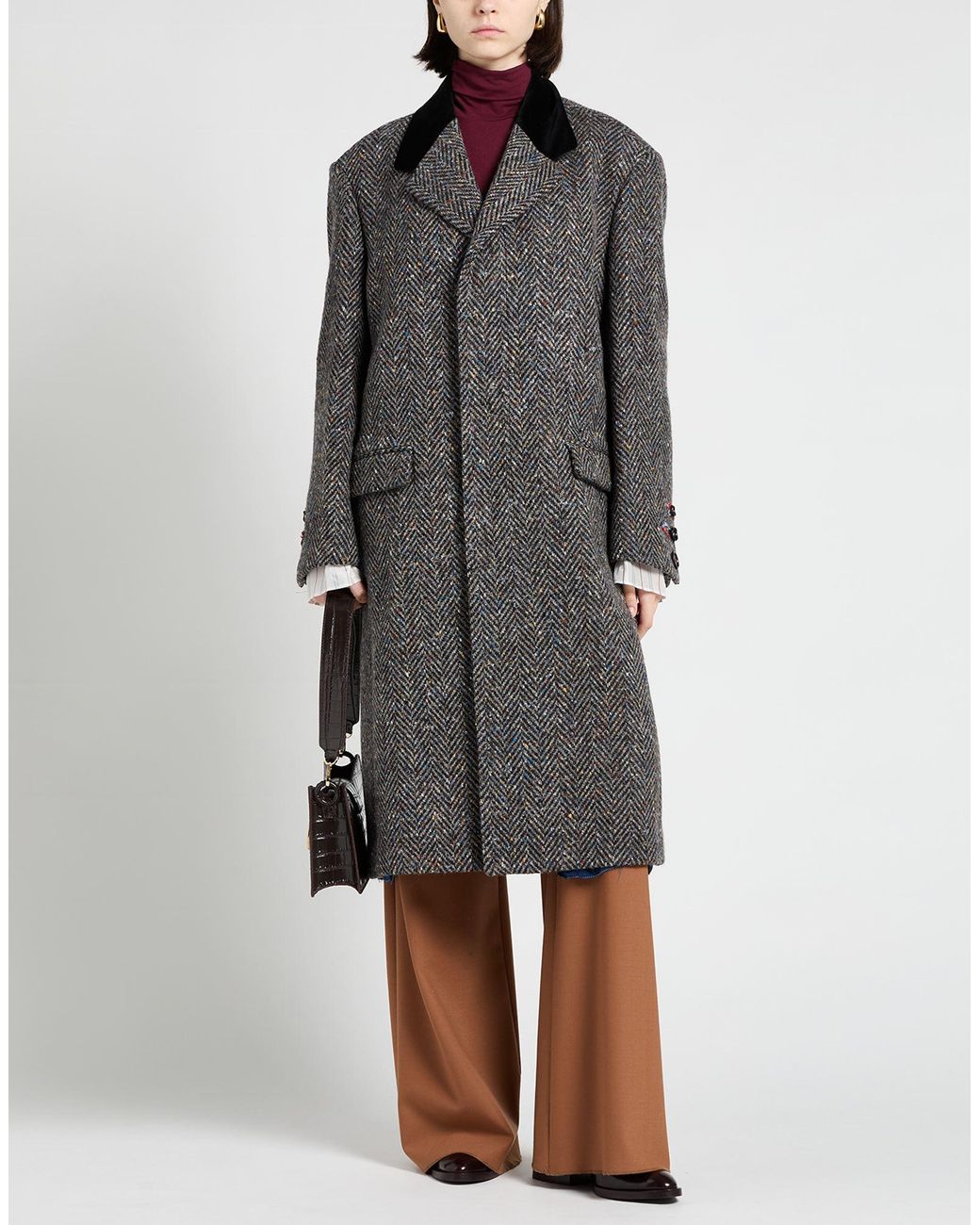 Marni Coat Wool, Cotton, Calfskin in Gray | Lyst
