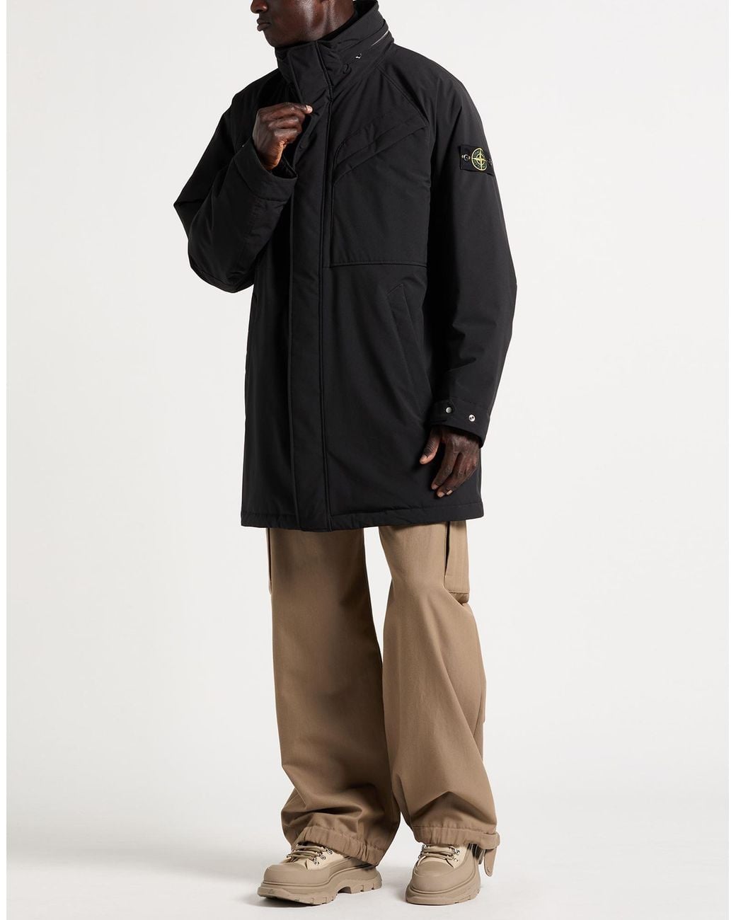 Stone Island Black Coat Polyester, Elastane, Polyurethane Resin for men