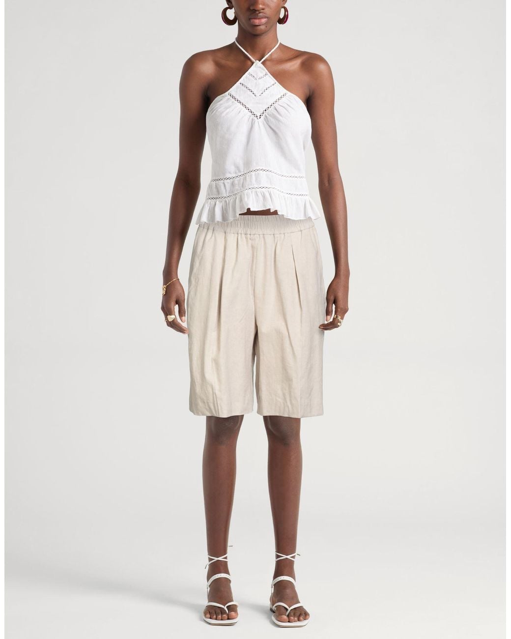 Samsøe & Samsøe Natural Shorts & Bermuda Shorts Linen, Polyester, Ecovero Viscose, Elastane