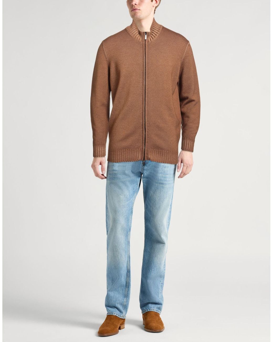 Moorer Brown Cardigan Virgin Wool for men