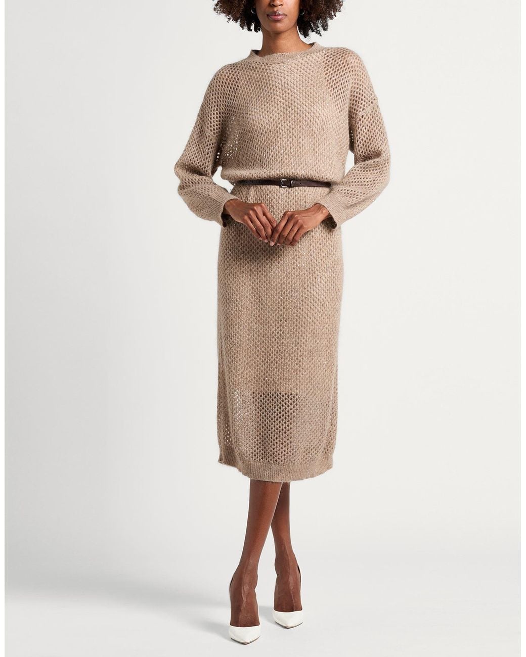 Brunello Cucinelli Natural Light Maxi Dress Mohair Wool, Polyamide, Cotton, Wool, Polyester