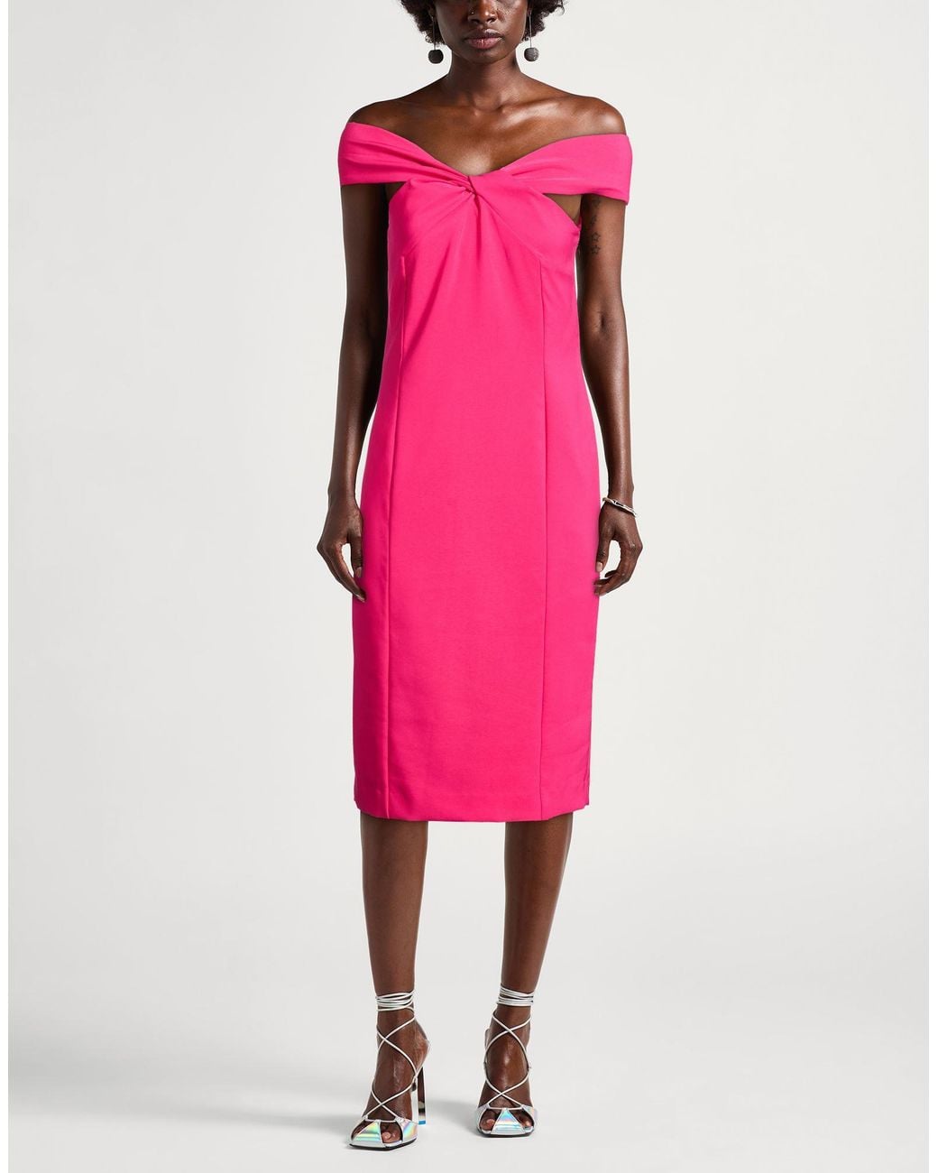 D.exterior Pink Midi Dress Polyester, Elastane