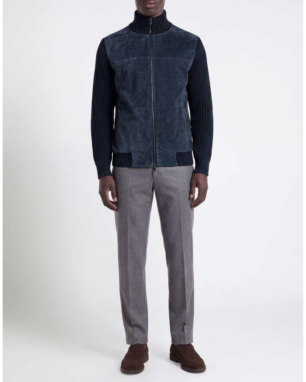 Daniele Fiesoli Blue Cardigan Merino Wool, Polyacrylic, Leather for men