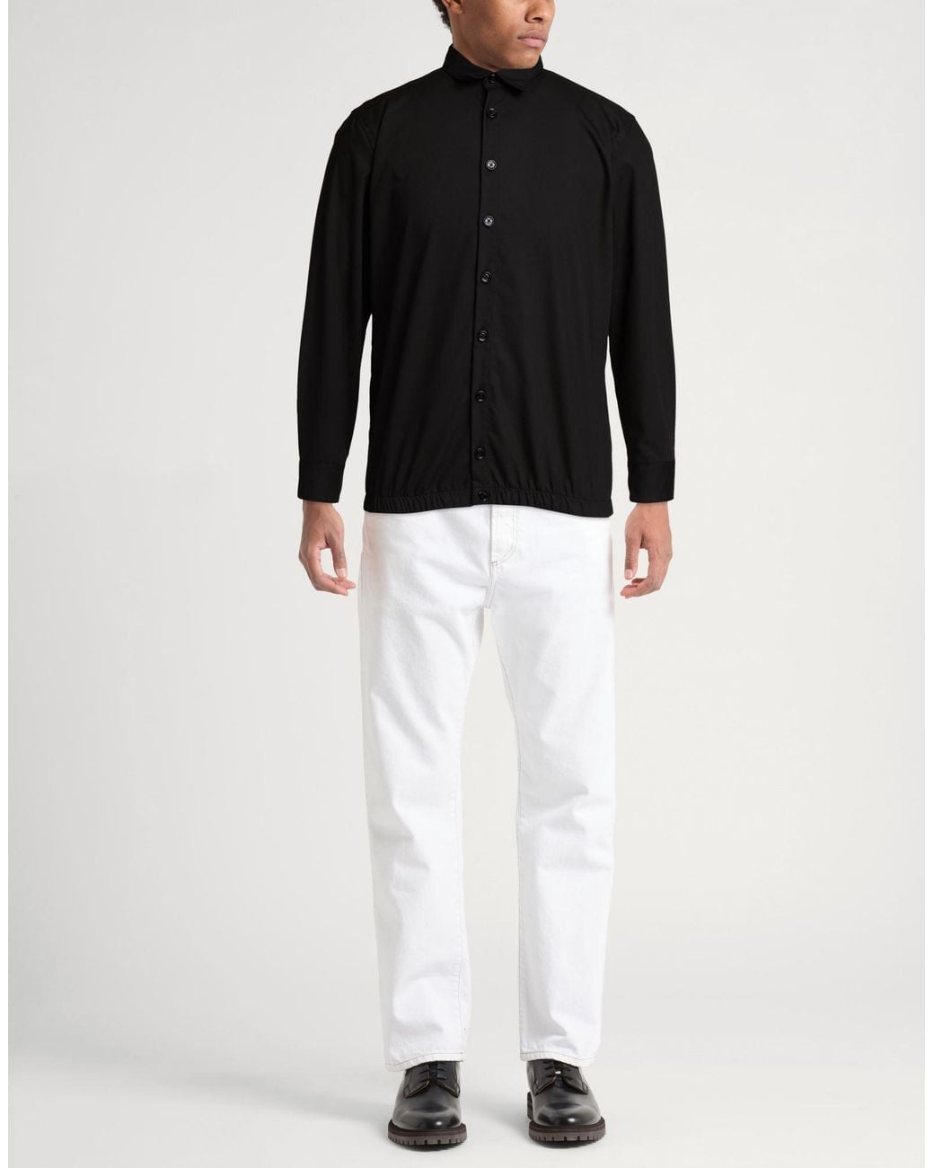 Les Hommes Black Shirt Polyester, Viscose, Elastane for men