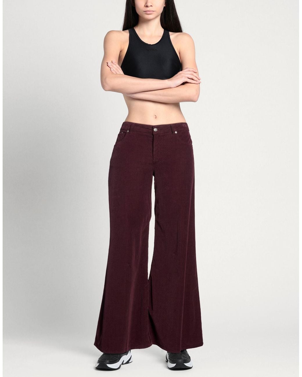 Dondup Purple Burgundy Pants Cotton, Lyocell, Elastane