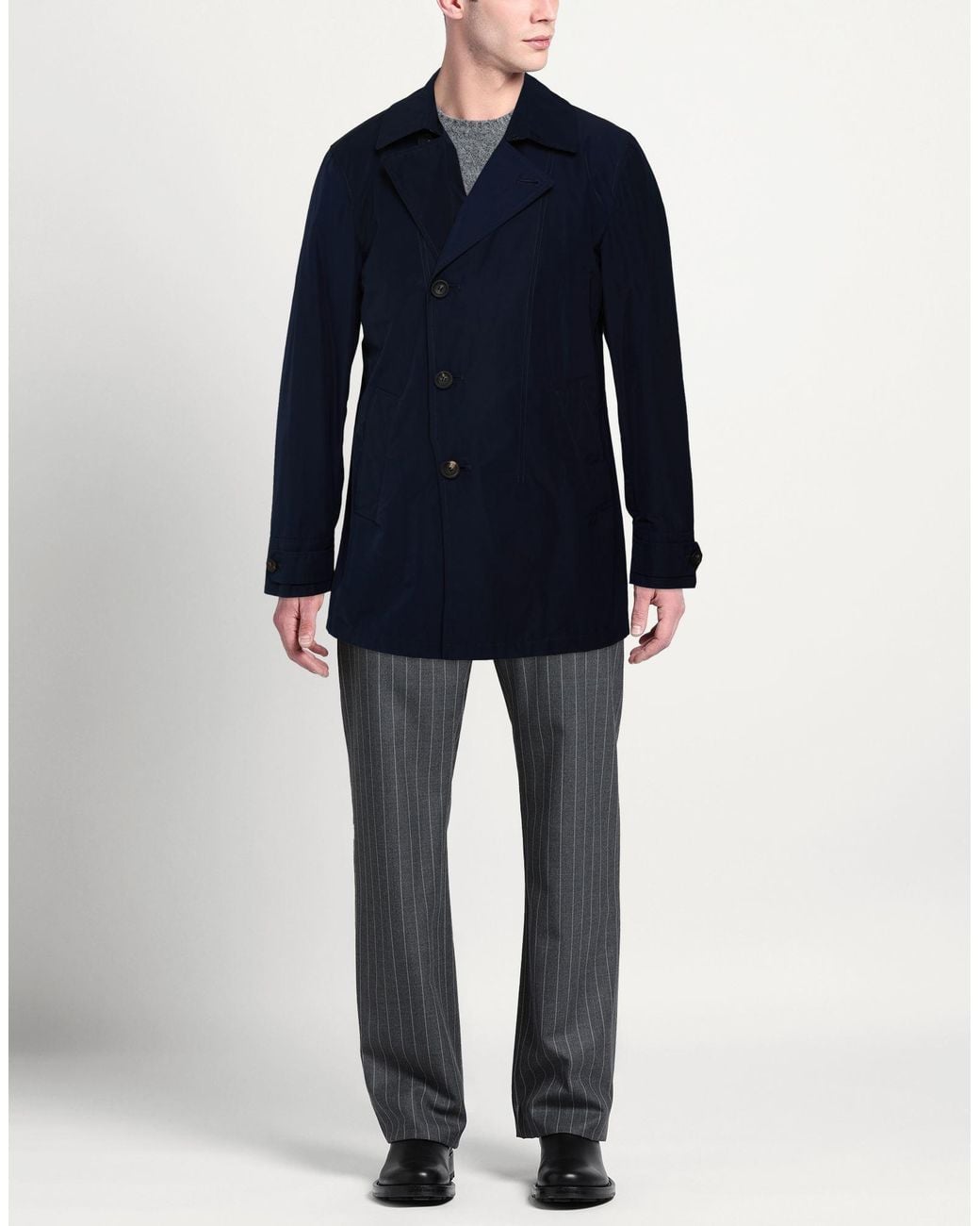 Forte Blue Midnight Overcoat & Trench Coat Polyester, Cotton for men