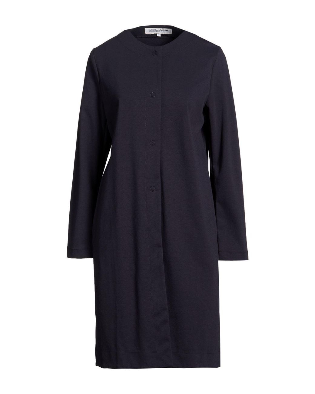 European Culture Blue Overcoat & Trench Coat Cotton, Polyamide, Elastane
