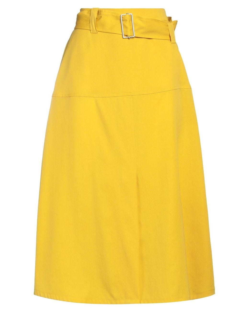 Jil Sander Yellow Belted Wool Midi Skirt