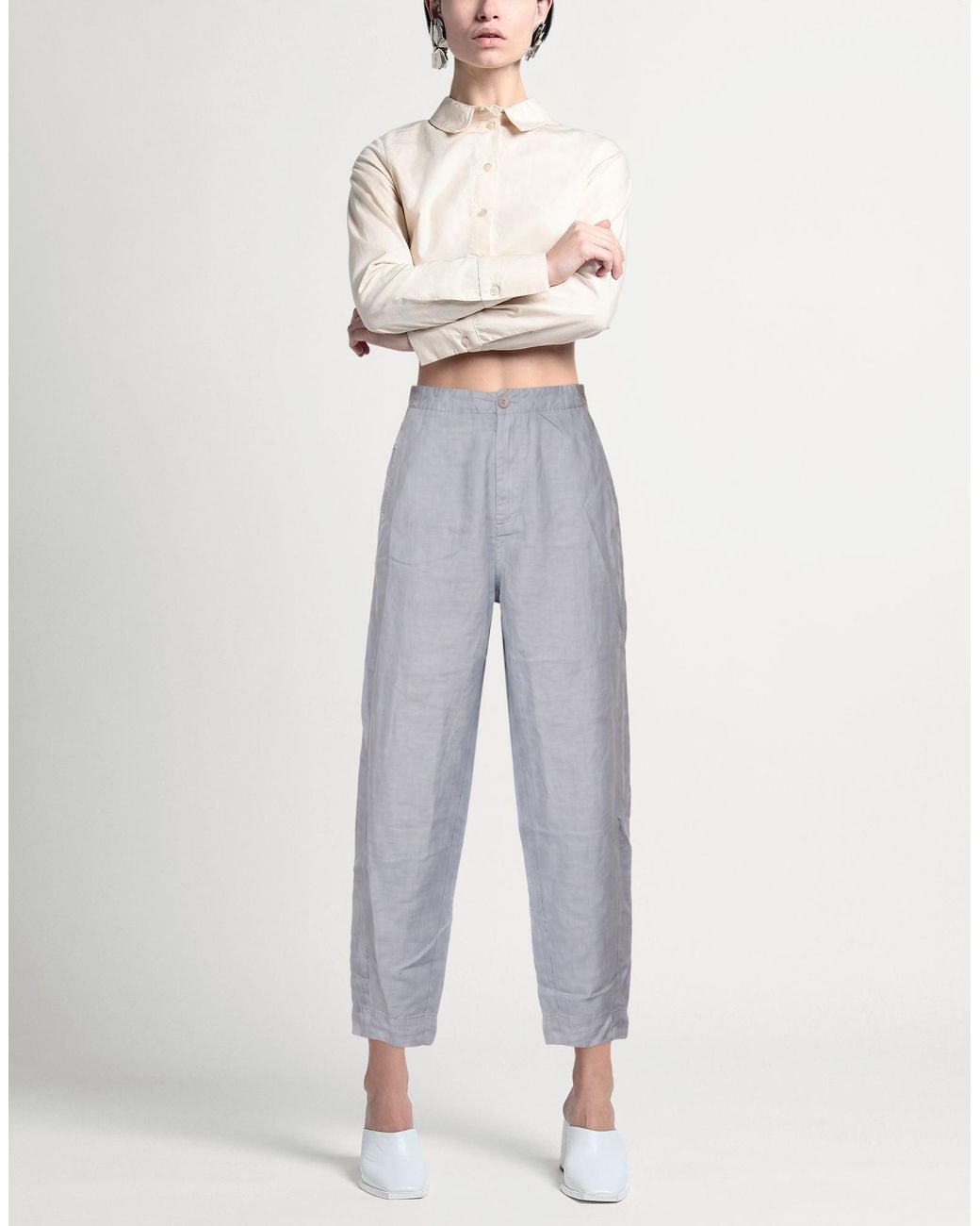 European Culture Gray Pants Rayon, Viscose, Cotton, Linen, Elastane