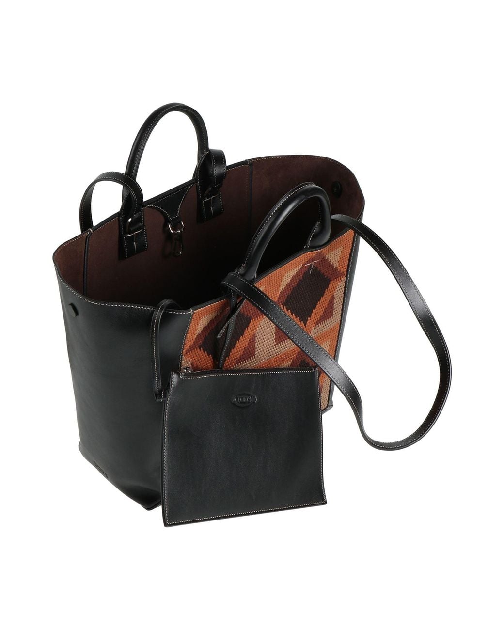 Tod's Black Shoulder Bag Leather, Textile Fibers