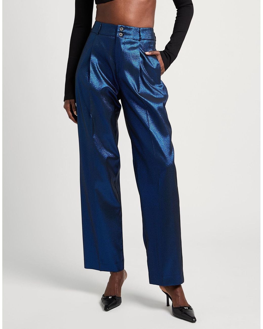 Berwich Blue Pants Polyester, Metallic Polyester