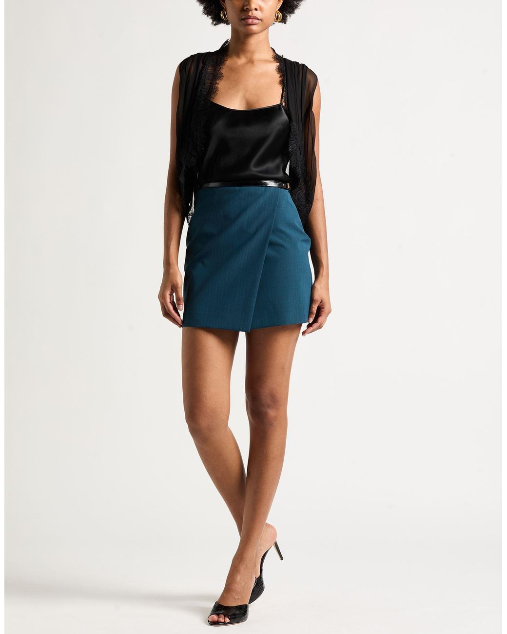 Philosophy Di Lorenzo Serafini Blue Mini Skirt Polyester, Virgin Wool, Elastane, Polyurethane Resin
