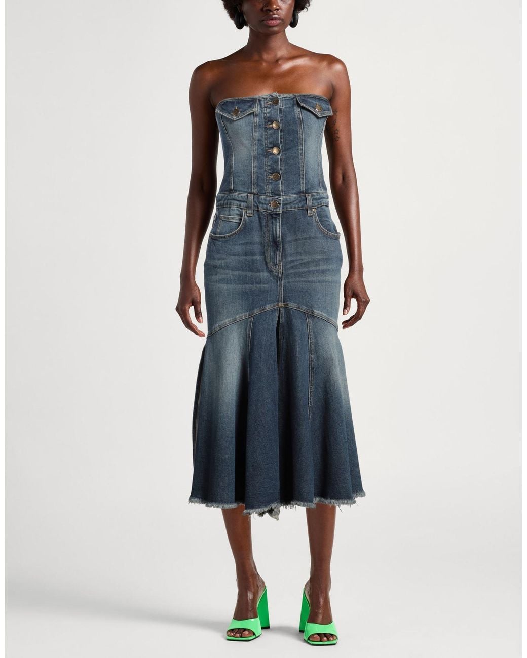 Pinko Blue Midi Dress Cotton, Elastane