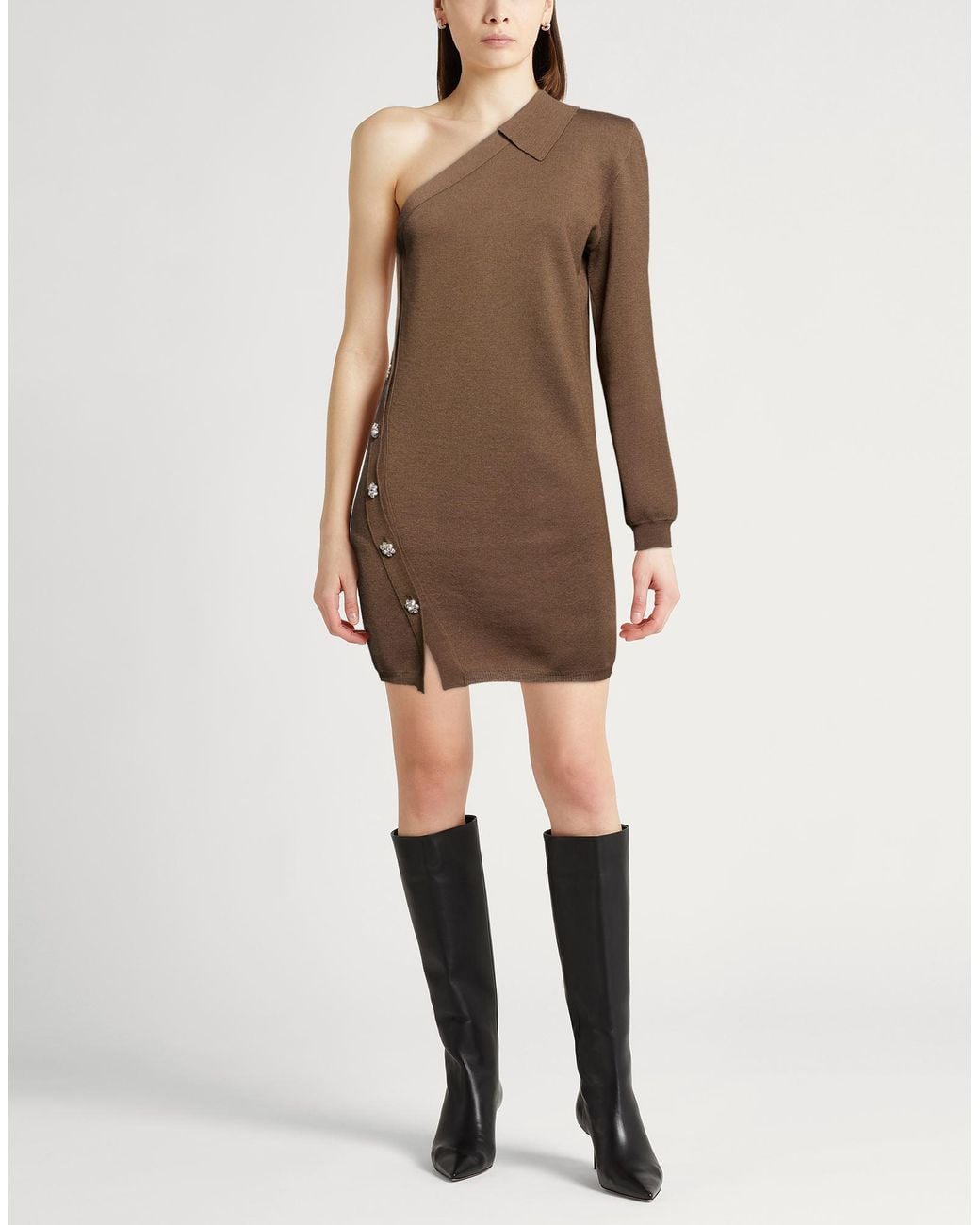 Semicouture Brown Mini Dress Virgin Wool