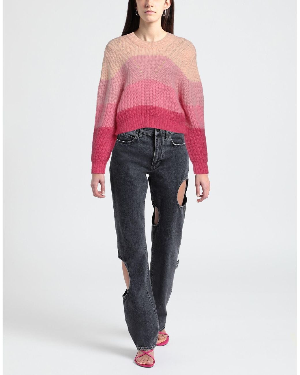 Sandro Pink Color-block Ribbed-knit Sweater