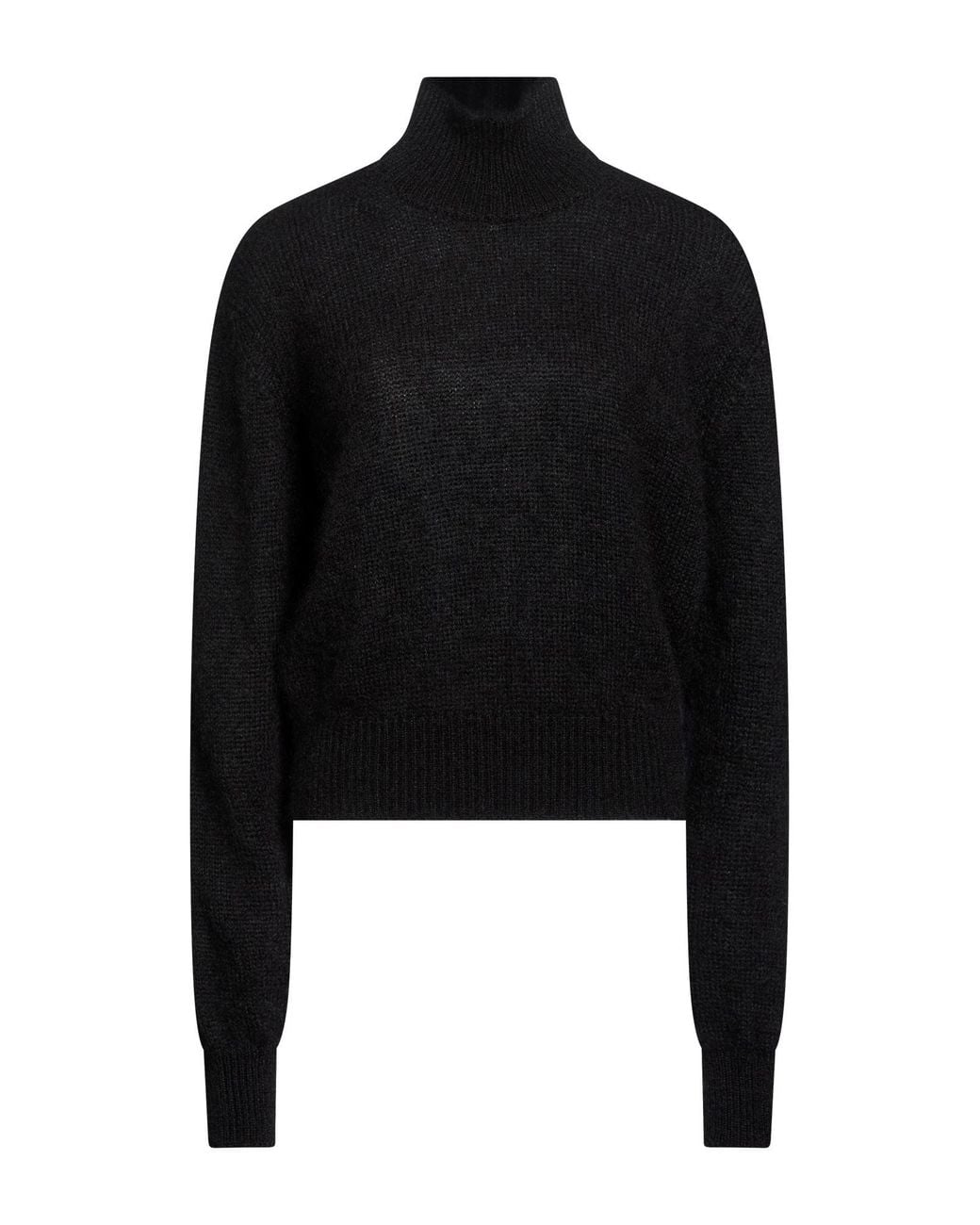 AVOLIO Milano Black Turtleneck Mohair Wool, Silk