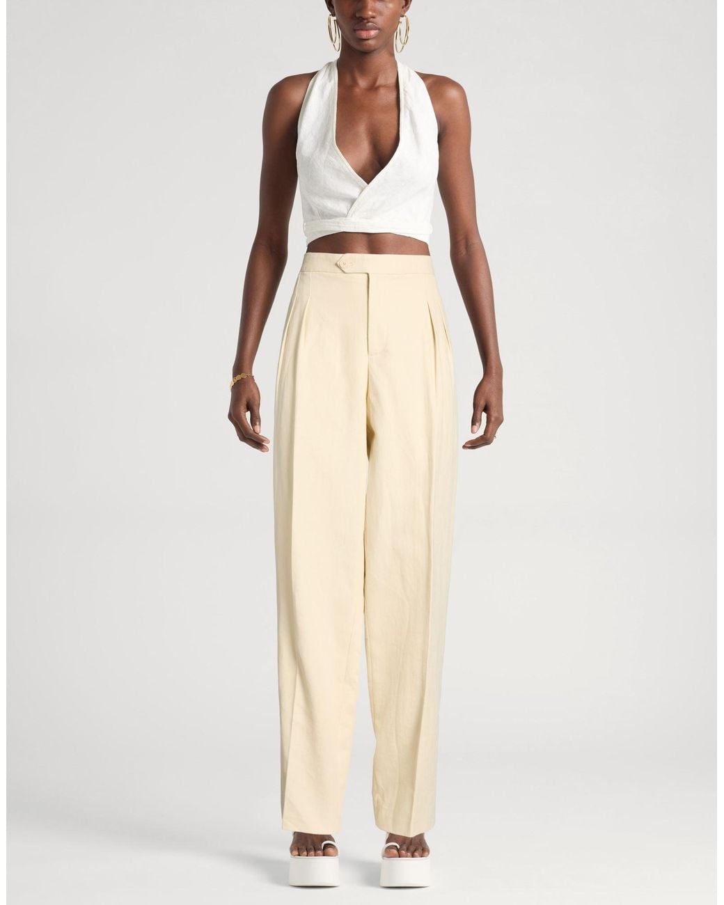Twinset Natural Pants Cotton, Linen